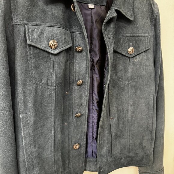 JOHN VARVATOS TEAL Suede Trucker Jacket NWT in sz. 46 MSRP $1898 - Picture 3 of 10